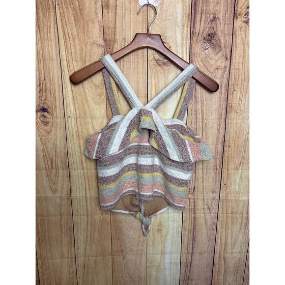 Madewell Texture & Thread Boucle  Cropped Striped Tank Button Women's Size XS - Picture 6 of 7